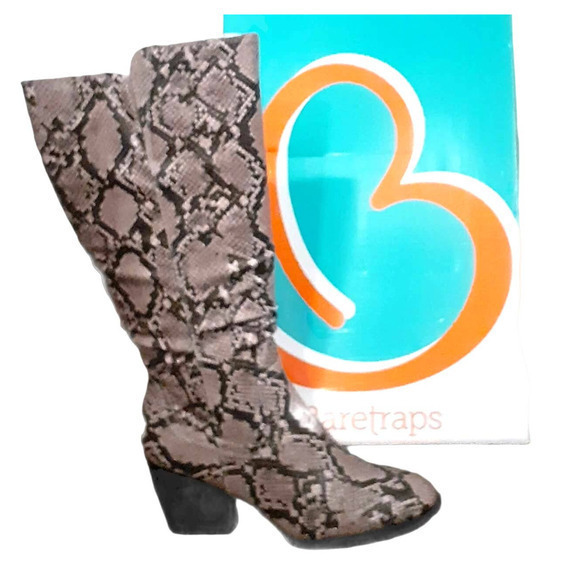 NEW BARETRAPS Tall Knee Boots Size 8 Comfort Shoes Python Reptile Snake Print - Picture 1 of 5